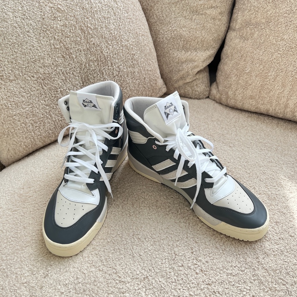 Brand New!! Adidas Men's White and Black High-Top Sneakers